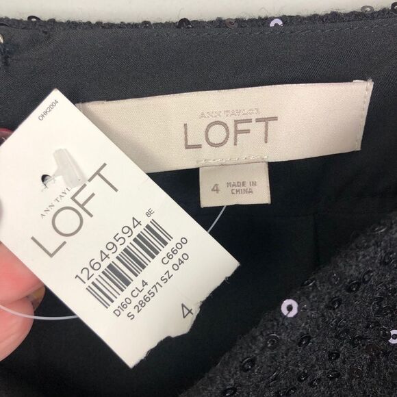 LOFT | Sequin Stripe Wool Blend Skirt Black Size 4 - Picture 5 of 9